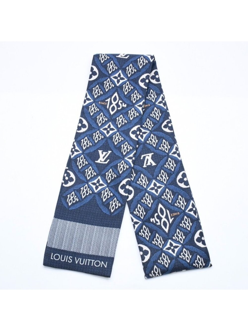 Louis Vuitton Band Since Scarf Silk Navy Blue